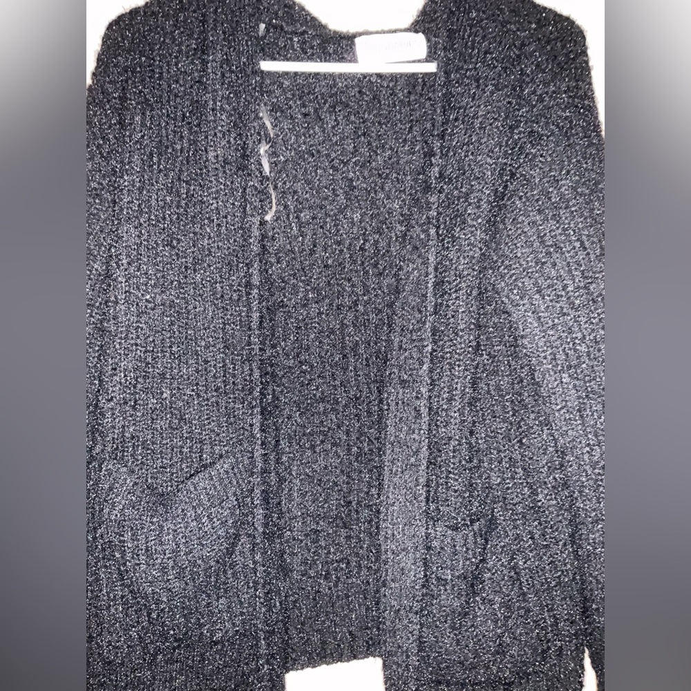 Fuzzy Black Polyester Cardigan 90s Grunge Cobain Style